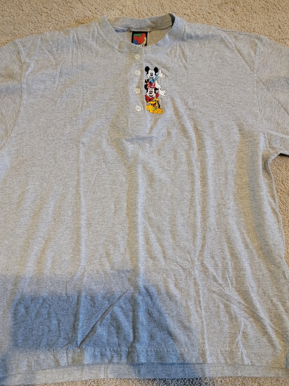 Disney Light Gray Long Sleeve Henley with Stacked Mickey Graphic